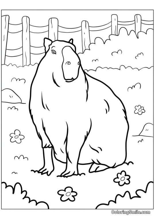 Capybara dans le jardin - Page de Coloriage