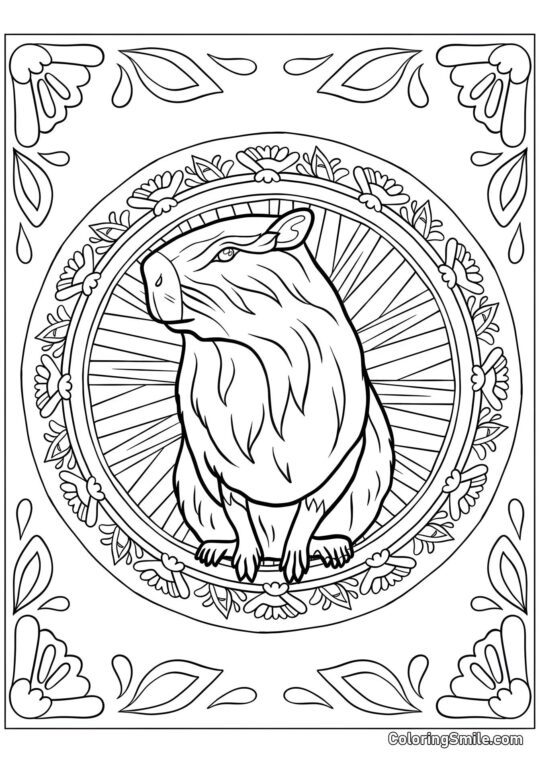 Capybara à l&rsquo;intérieur d&rsquo;un mandala - Page de Coloriage
