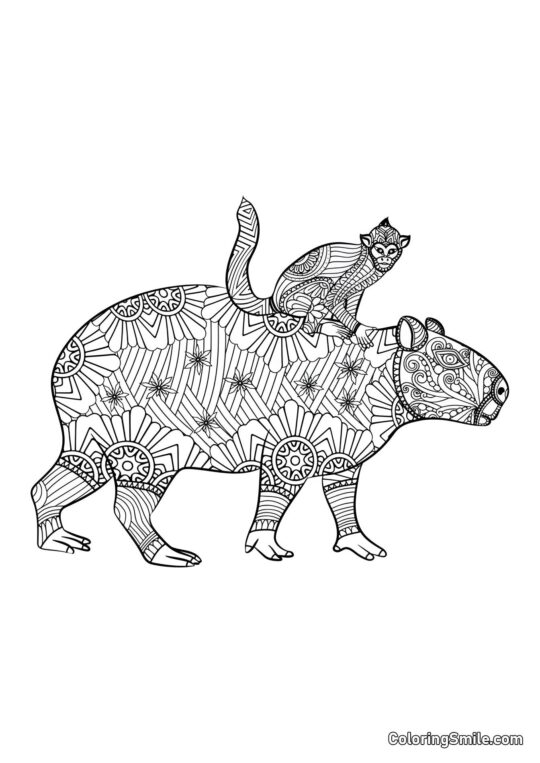 Capybara antistress avec un singe - Page de Coloriage