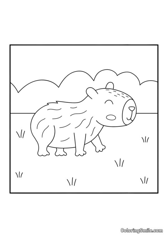 Jolie Capybara sur une prairie - Page de Coloriage