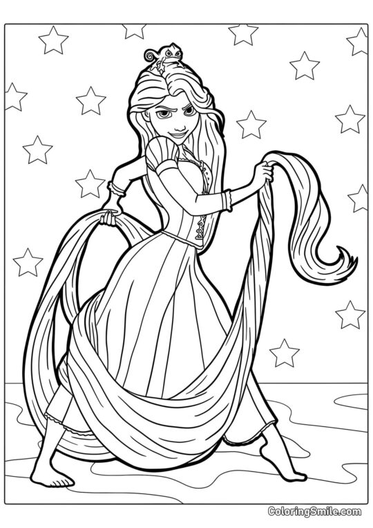 Belle Raiponce et Pascal fidèle - Page de Coloriage