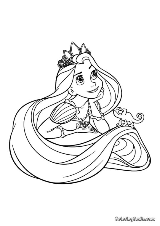 Raiponce et Pascal rêvant - Page de Coloriage