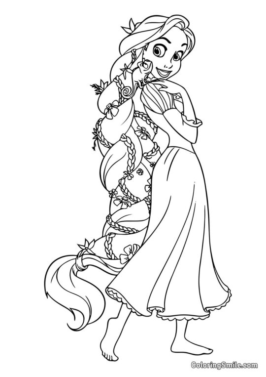 Raiponce avec une belle tresse - Page de Coloriage