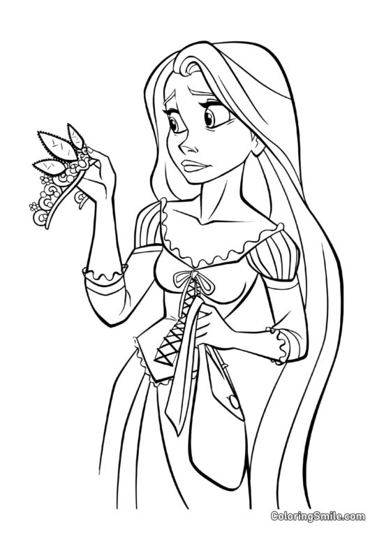 Raiponce regardant la couronne - Page de Coloriage