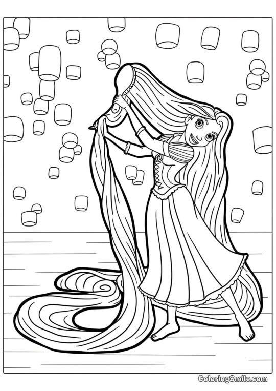 Raiponce se brossant les cheveux - Page de Coloriage
