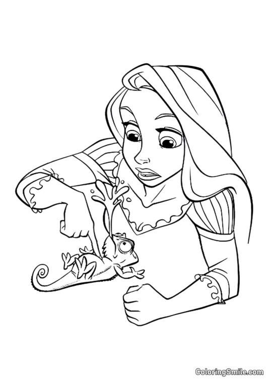Raiponce et le caméléon Pascal - Page de Coloriage