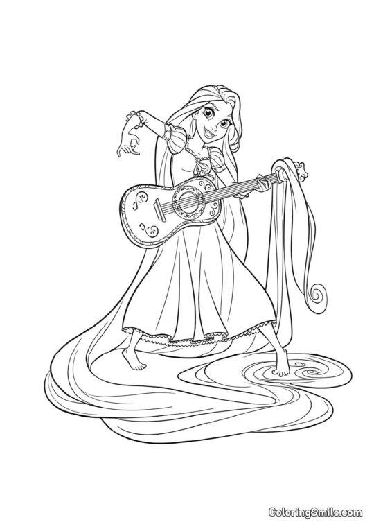Raiponce jouant de la guitare - Page de Coloriage