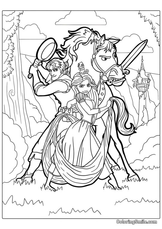 Raiponce, Eugène et Maximus - Page de Coloriage