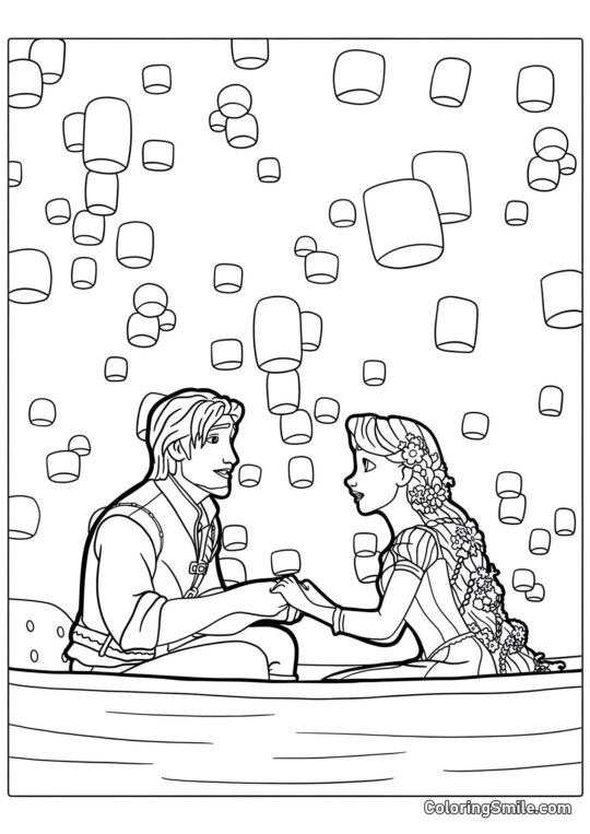 Eugène, Raiponce et lanternes - Page de Coloriage