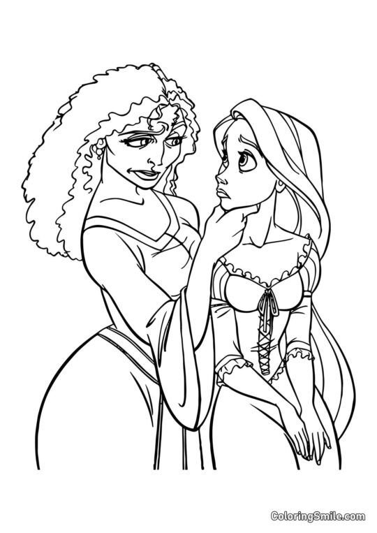 Raiponce et Mère Gothel - Page de Coloriage