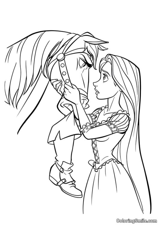 Raiponce parlant à Maximus - Page de Coloriage