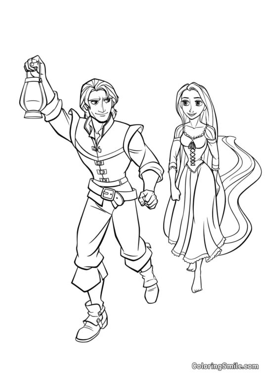 Raiponce et Flynn sur la route - Page de Coloriage