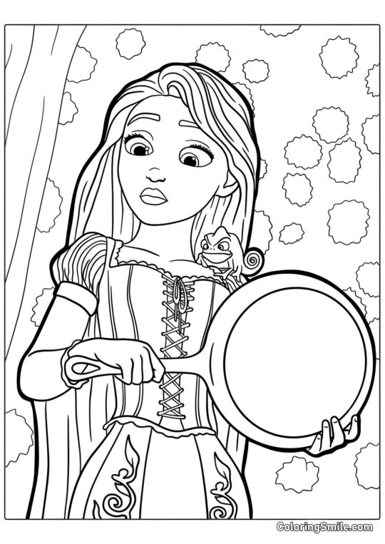 Raiponce avec une poêle à frire - Page de Coloriage