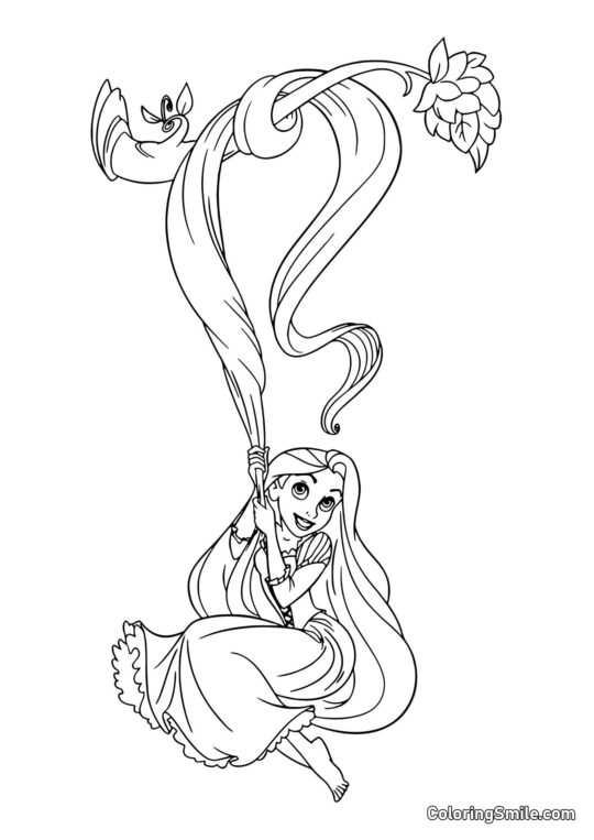 Raiponce pendue à une branche - Page de Coloriage