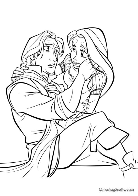 Raiponce inquiète pour Flynn - Page de Coloriage