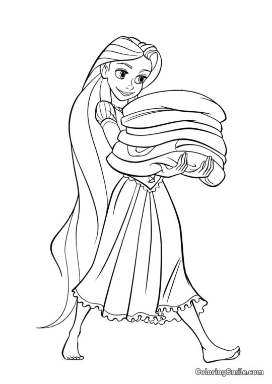 Raiponce portant des serviettes - Page de Coloriage