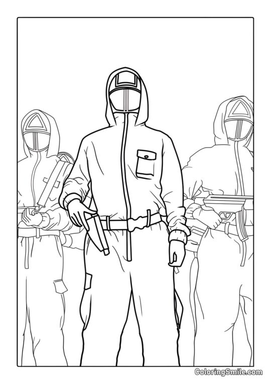 Trois gardes de Squid Game - Page de Coloriage