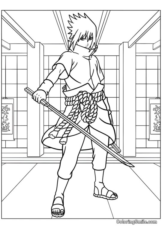 Uchiha Sasuke avec la Lame Kusanagi - Page de Coloriage