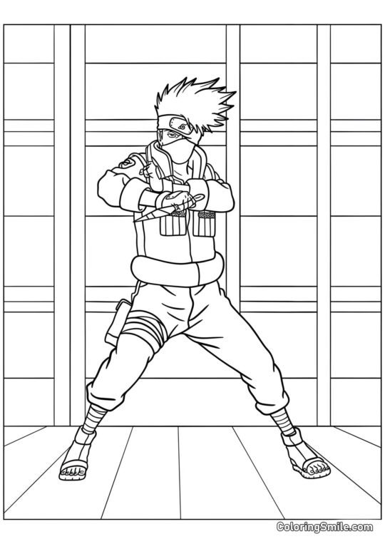 Hatake Kakashi Tenant un Kunai - Page de Coloriage
