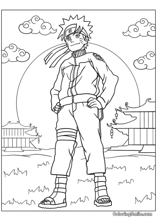 Naruto avec Fond de Soleil Levant - Page de Coloriage