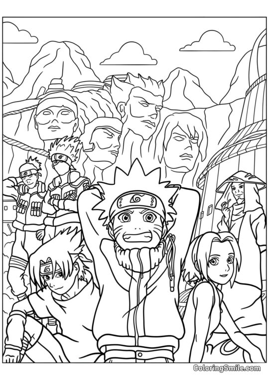 Équipe Sept avec Kakashi, Iruka et le Troisième Hokage - Page de Coloriage