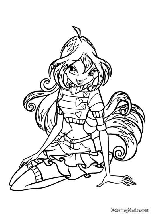 Bloom Assise et Souriante - Page de Coloriage