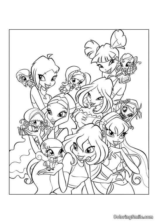 Winx Club et Pixie - Page de Coloriage