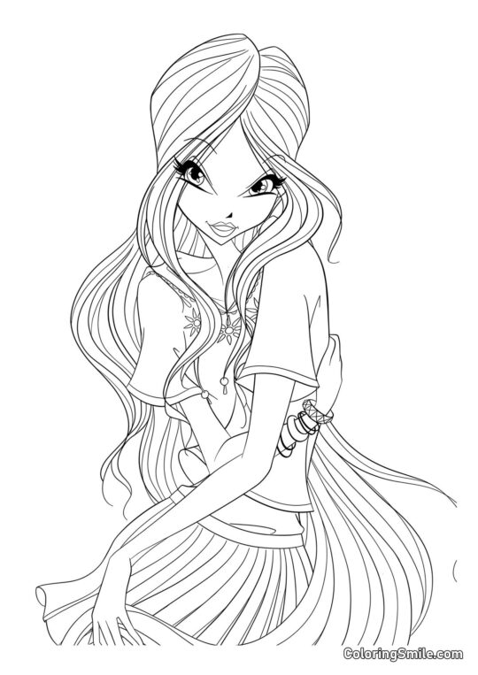 Winx Flora dans une Robe Élégante - Page de Coloriage
