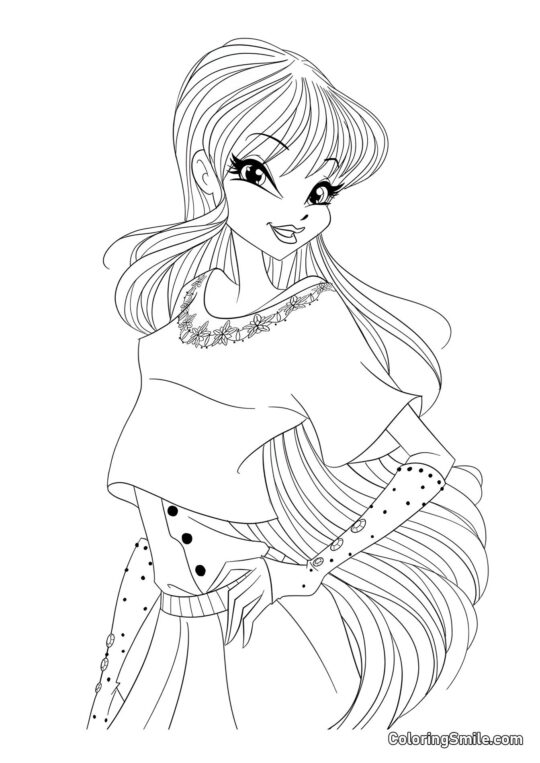 Winx Stella dans une Robe Élégante - Page de Coloriage