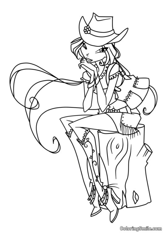 Flora dans un Chapeau à la Mode - Page de Coloriage