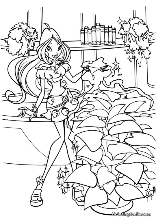 Flora et Cœurs - Page de Coloriage