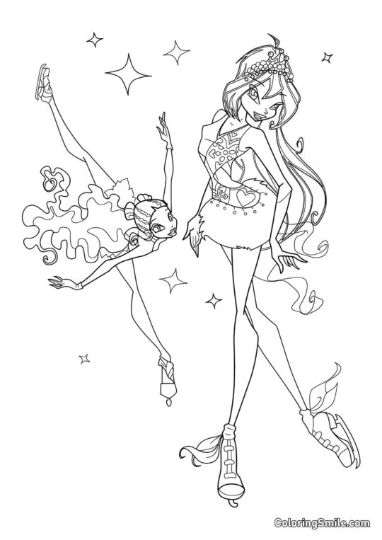 Layla et Bloom sur Patins - Page de Coloriage