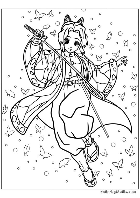 Shinobu Kocho avec une épée - Page de Coloriage