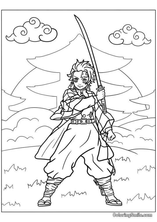 Tanjiro Kamado souriant - Page de Coloriage