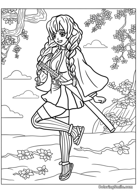 Mitsuri Kanroji dans la forêt - Page de Coloriage