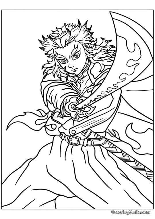 Kyojuro Rengoku avec une lame - Page de Coloriage
