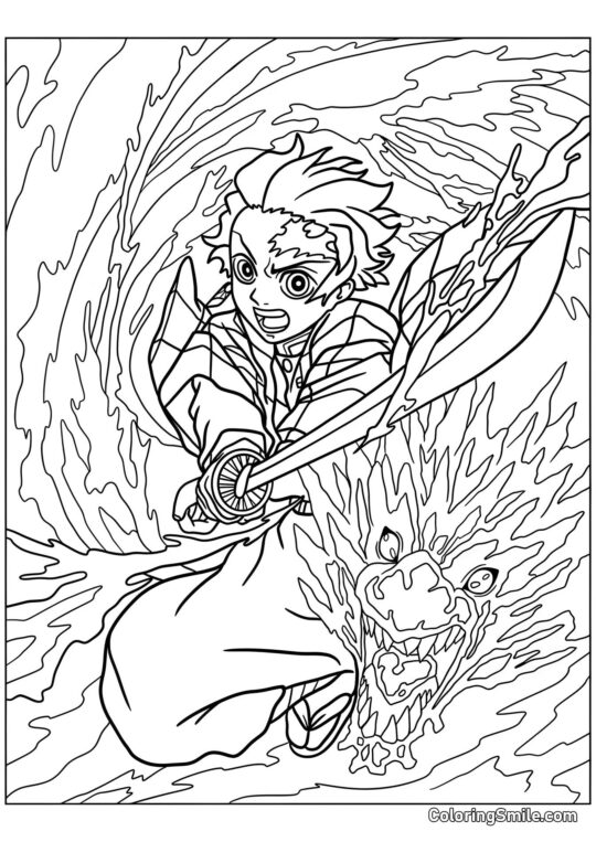 La technique de flux constant de Tanjiro - Page de Coloriage
