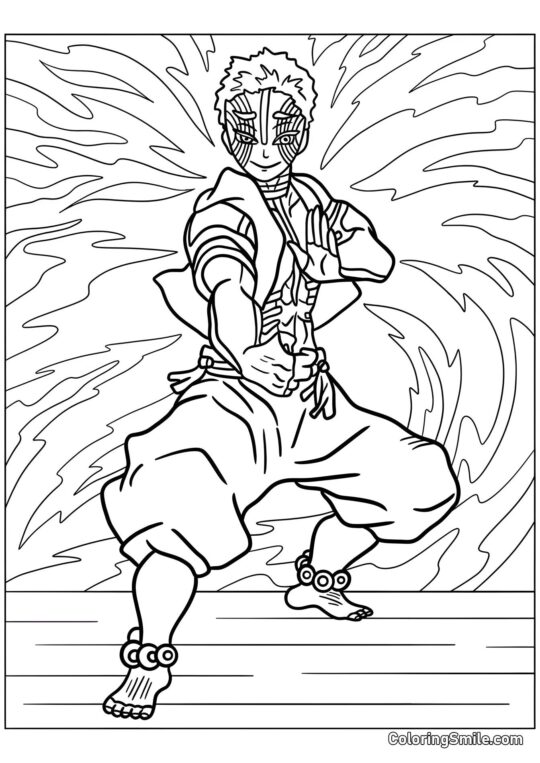 Akaza en position de combat - Page de Coloriage