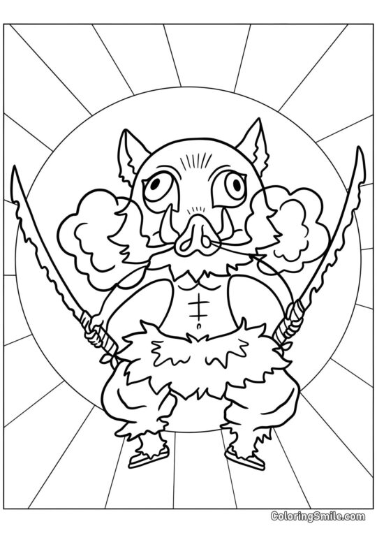 Inosuke Hashibira avec deux lames - Page de Coloriage