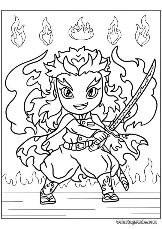 Kyojuro Rengoku mignon - Page de Coloriage