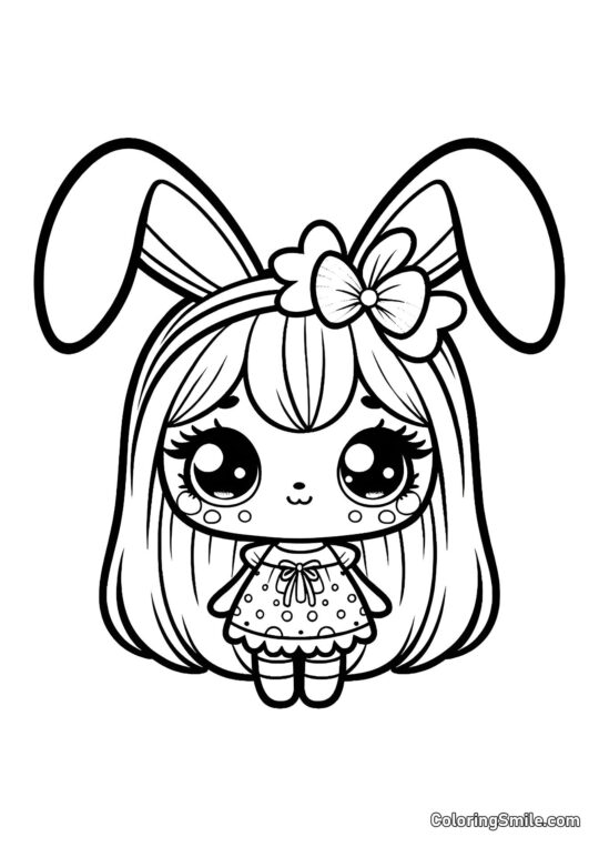 Poupée avec des oreilles de lapin Poupée avec des oreilles de lapin - Page de Coloriage