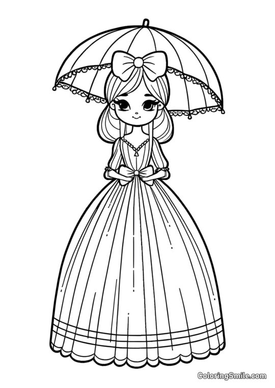 Poupée avec un parapluie Poupée avec un parapluie - Page de Coloriage