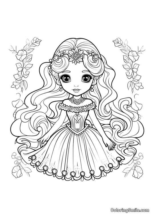 Jolie poupée en robe bouffante Jolie poupée en robe bouffante - Page de Coloriage