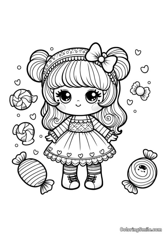 Poupée avec des bonbons Poupée avec des bonbons - Page de Coloriage