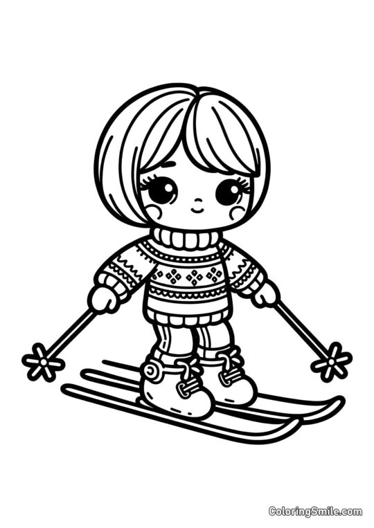 Poupée sur skis Poupée sur skis - Page de Coloriage