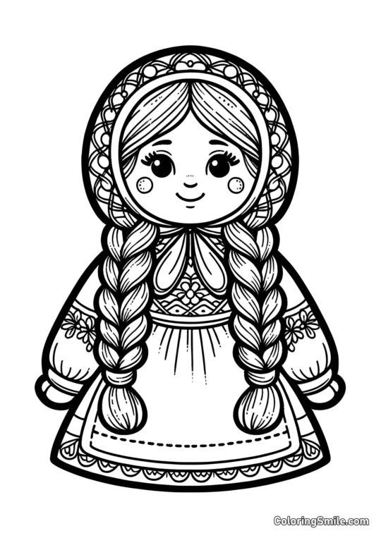 Poupée avec deux longues tresses Poupée avec deux longues tresses - Page de Coloriage