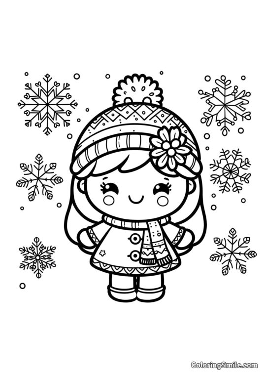 Poupée et flocons de neige Poupée et flocons de neige - Page de Coloriage