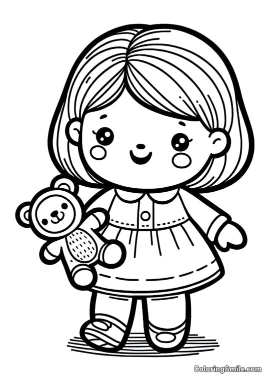 Poupée avec un jouet à la main Poupée avec un jouet à la main - Page de Coloriage