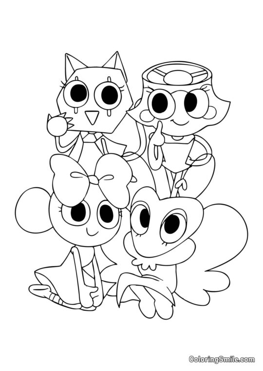 Poppy, Flatter, Scraps et Brightny - Page de Coloriage