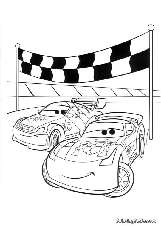 Voitures à l&rsquo;arrivée - Page de Coloriage